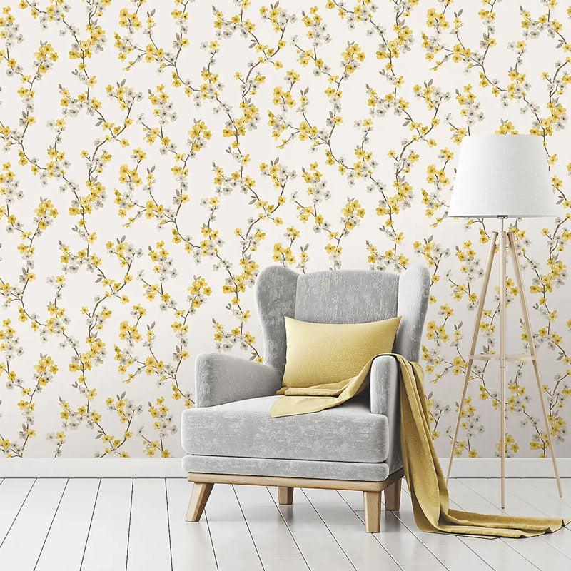 Alisha Yellow Ochre Floral Wallpaper
