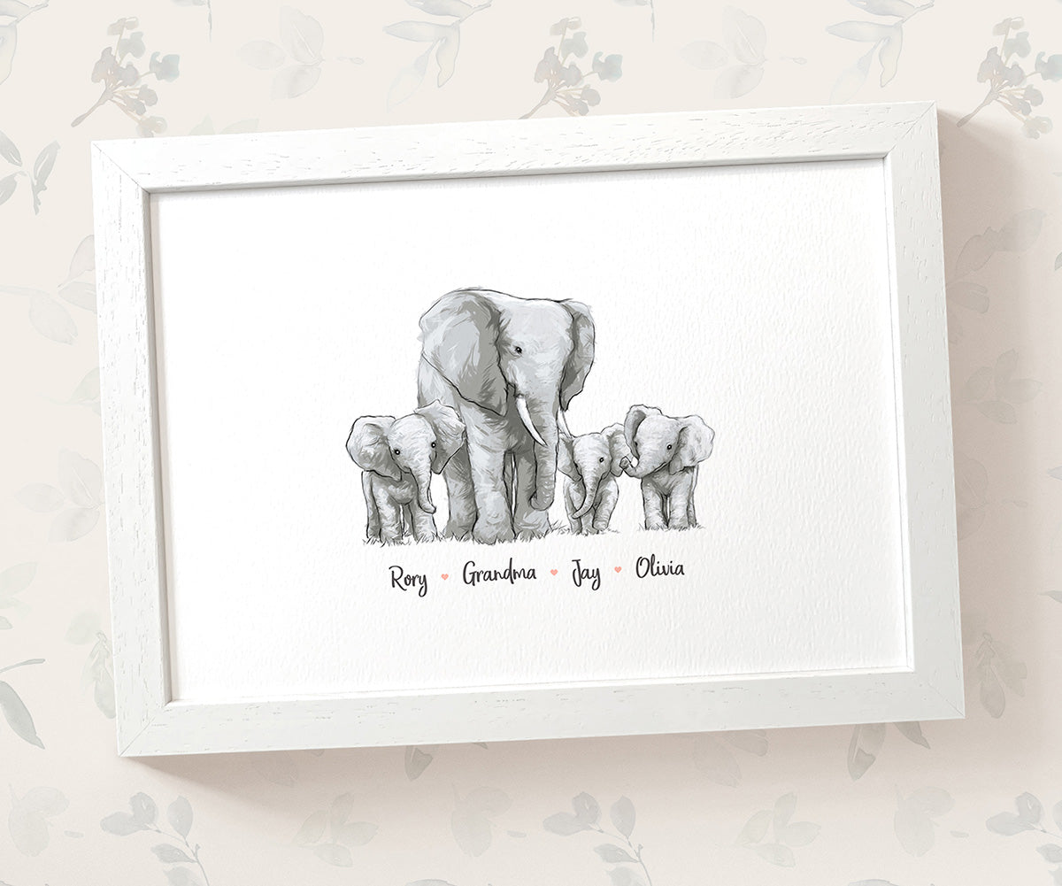 Personalised Elephant Family Portrait with Names
