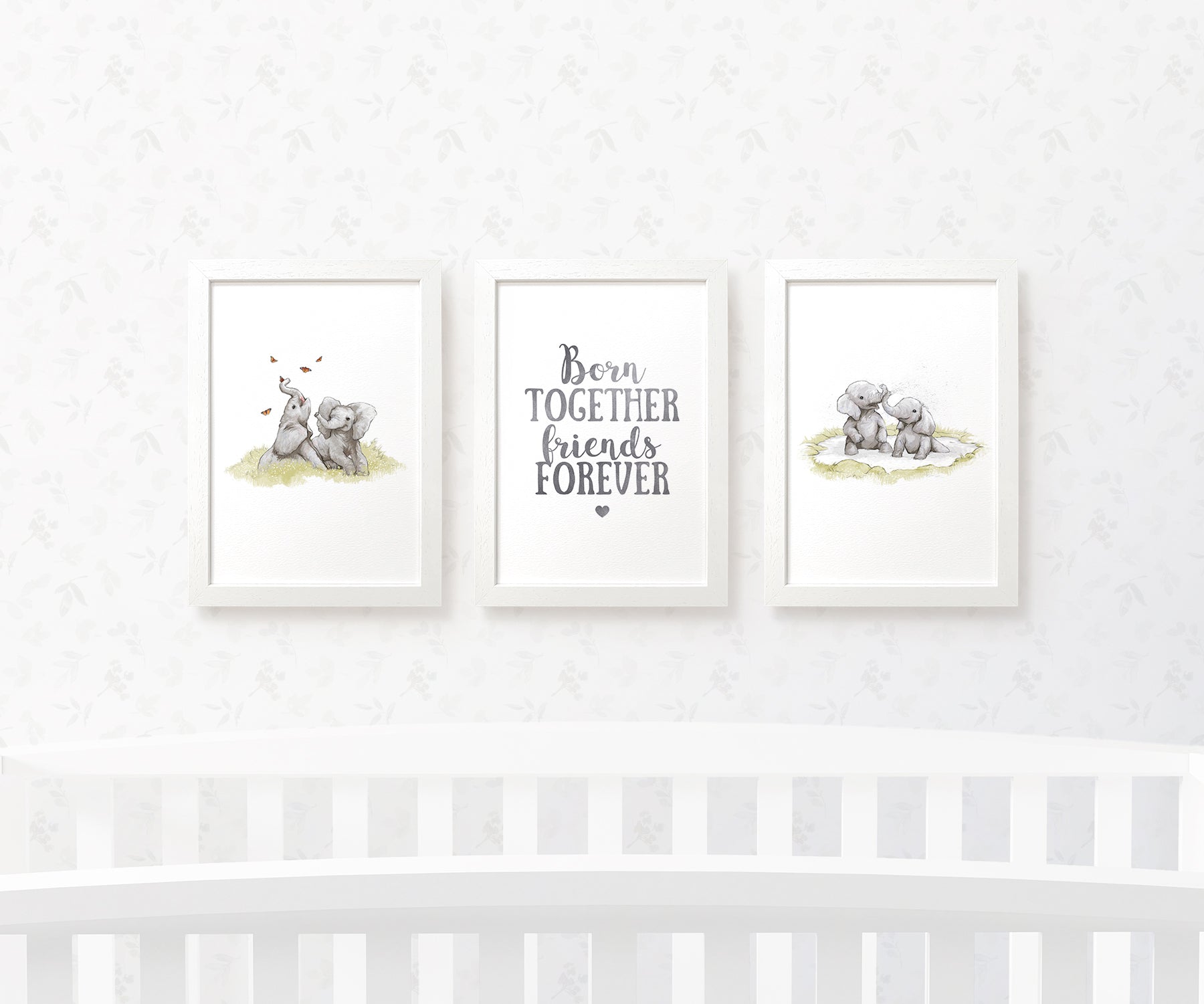 Twin Elephant Set of Three Nursery Prints