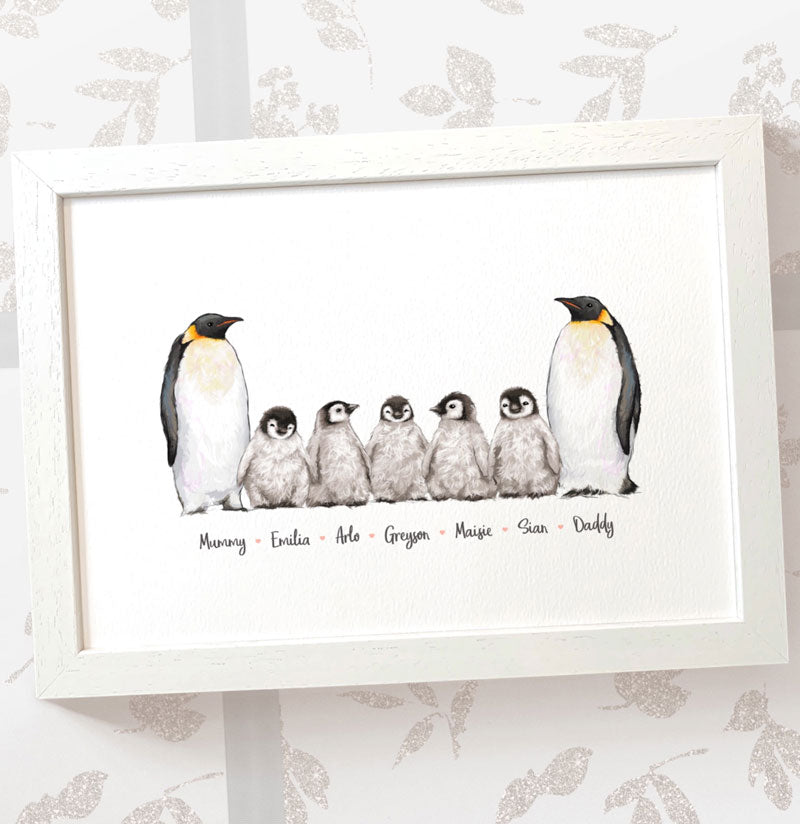 Family Portrait Penguin Christmas Gift Ideas New Baby First Christmas Personalised A3 Names Nursery Animal Prints