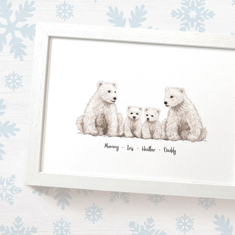 Family Portrait Polar Bear Christmas Gift Ideas Baby First Christmas Personalised A3 Names Nursery Animal Prints