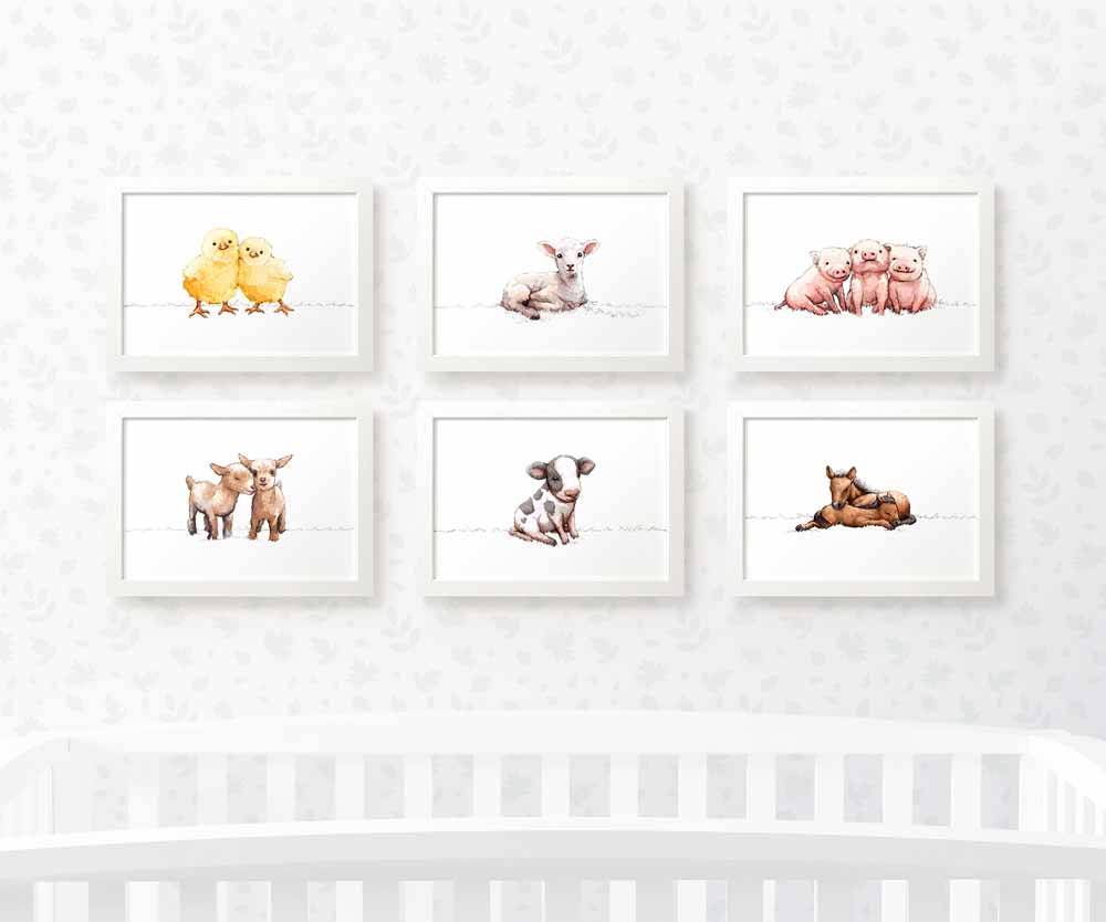 Farm Animal Set of Six Nursery Art Prints