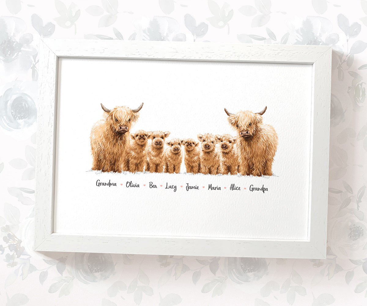 Personalised Highland Family Portrait with Names