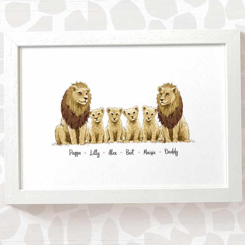 Lion family personalised animal family names print