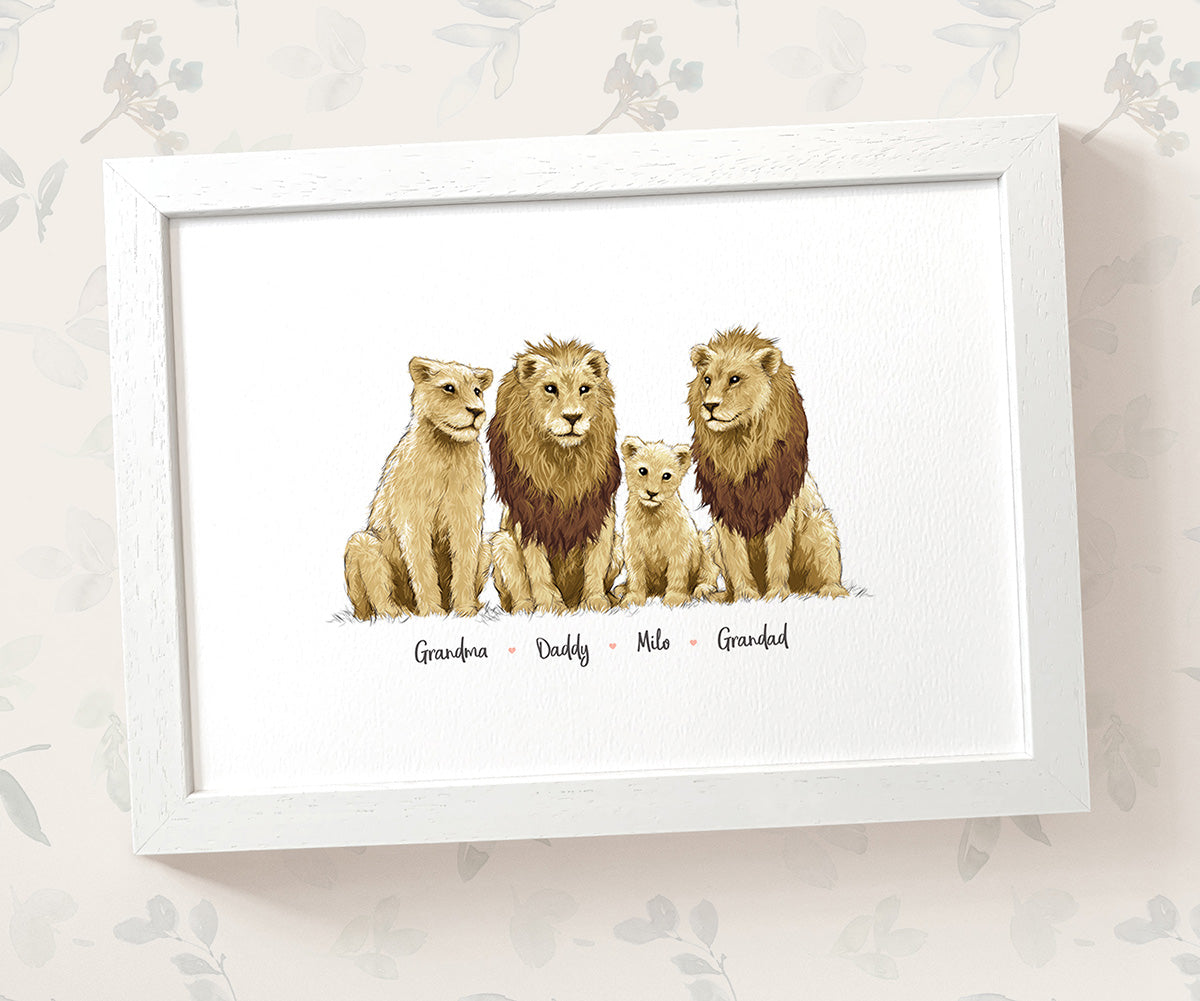 Personalised Lion Family Portrait with Names