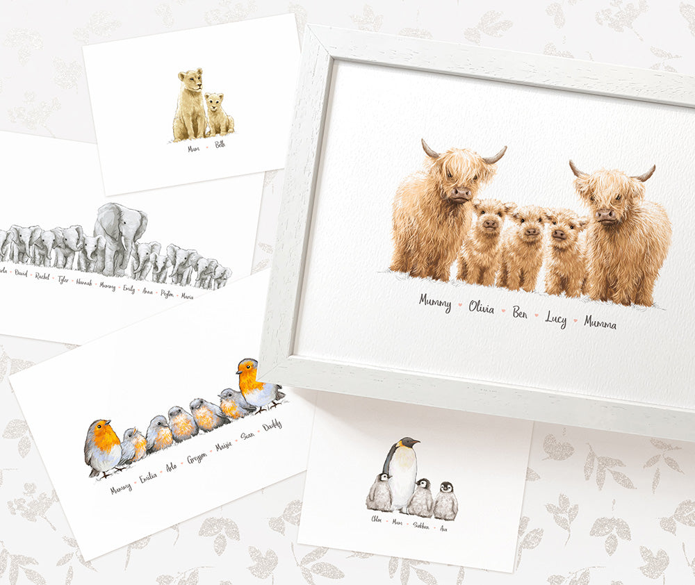 Mothers Day Personalised Animal Family Prints Children