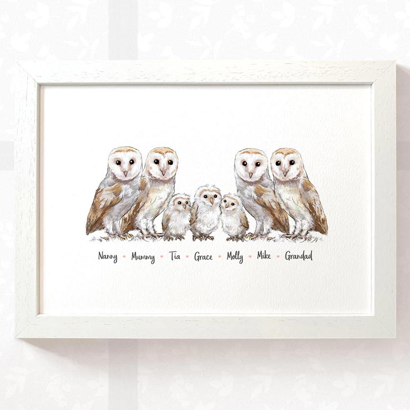 Owl family personalised animal family names print