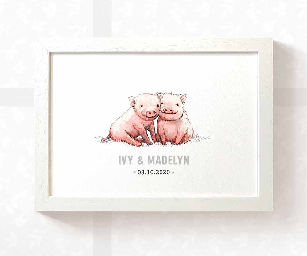 Pig Twin Baby Name Birth Date Print