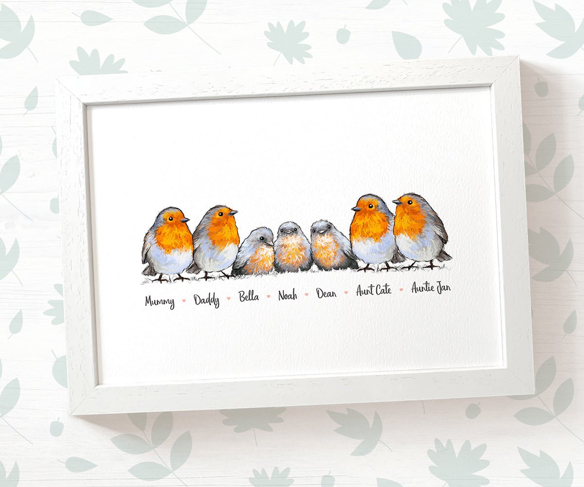 Personalised Robin Family Portrait with Names