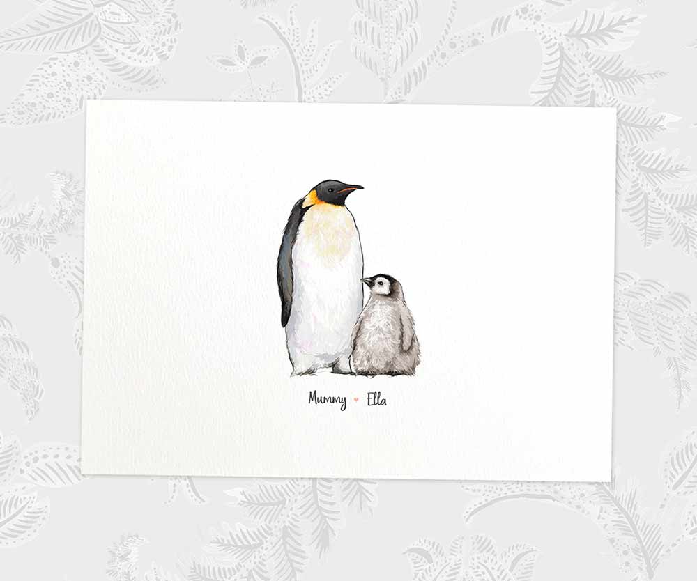 Our Family Portrait Name Gift Prints Penguin Wall Art Custom Birthday Anniversary Baby Nursery Mothers Friend