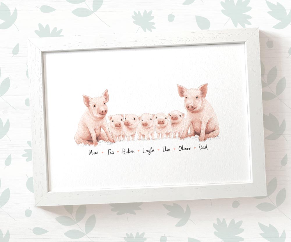 Personalised family portrait pig wall art new baby gift