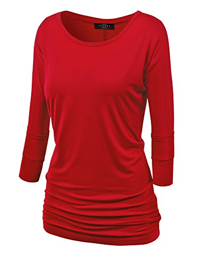 MBJ Womens 3/4 Sleeve Drape Top with Side Shirring - Made in USA ...
