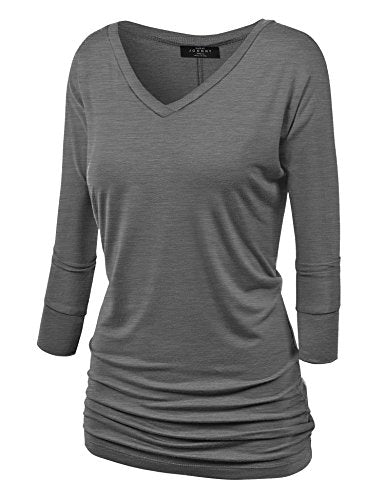 MBJ Womens 3/4 Sleeve Drape Top with Side Shirring - Made in USA ...