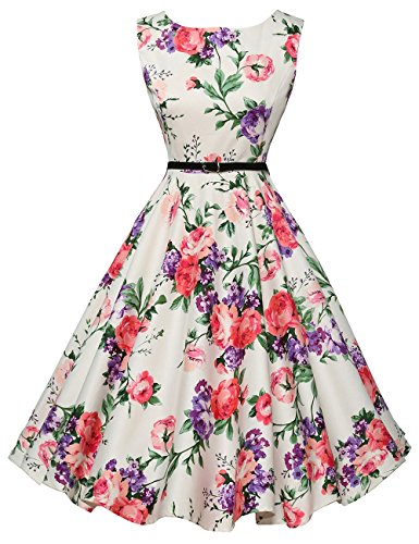 Boatneck Sleeveless Vintage Tea Swing Dress With Belt – Dresscount