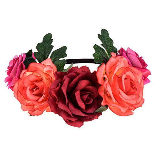 DreamLily Women's Hawaiian Stretch Rose Flower Headband Floral Crown for Garland Party BC12