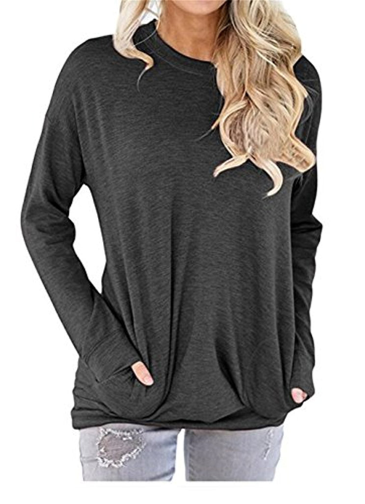 Loose Tops Sweaters For Women Batwing Sleeve Casual T-Shirts With Pock ...
