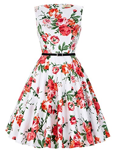 Boatneck Sleeveless Vintage Tea Swing Dress With Belt – Dresscount