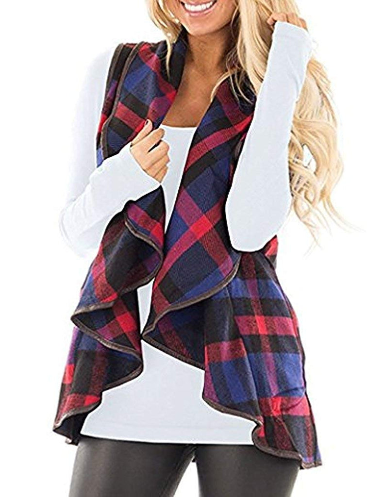 Womens Casual Lapel Open Front Plaid Vest Cardigan Coat Pockets – Dresscount