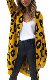 Women's Long Sleeves Leopard Print Knitting Cardigan Open Front Warm Sweater Outwear Coats with Pocket