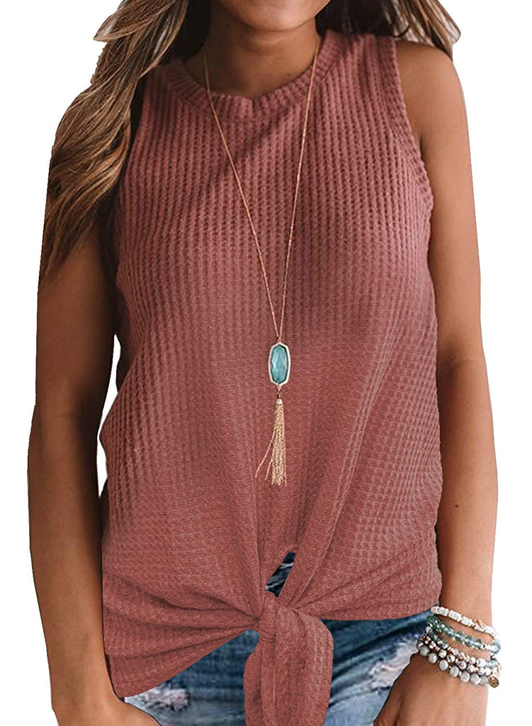 Womens Casual Tops Sleeveless Cute Twist Knot Waffle Knit Shirts Tank –  Dresscount