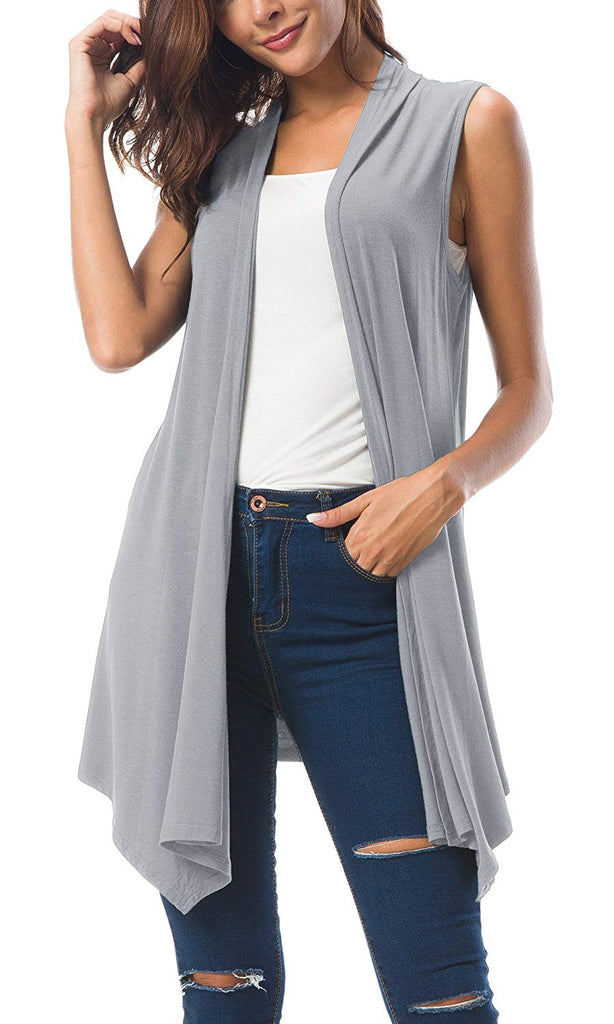 Women's Sleeveless Draped Open Front Cardigan Vest Asymmetric Hem –  Dresscount