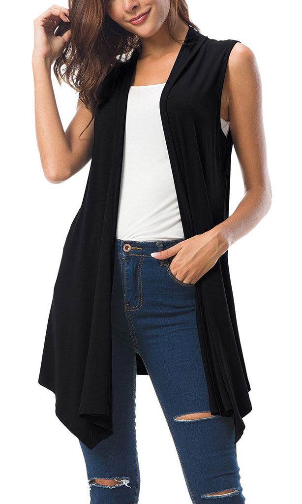 Women's Sleeveless Draped Open Front Cardigan Vest Asymmetric Hem –  Dresscount