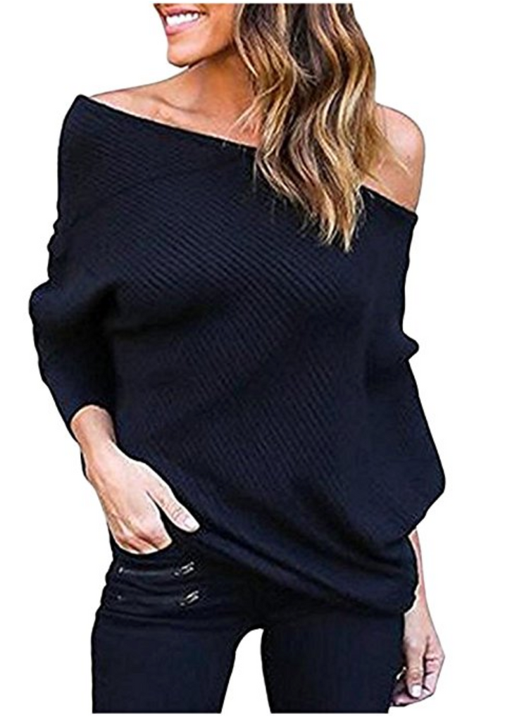 Women's Off Shoulder Sweater Batwing Sleeve Loose Pullover Solid Sweat –  Dresscount