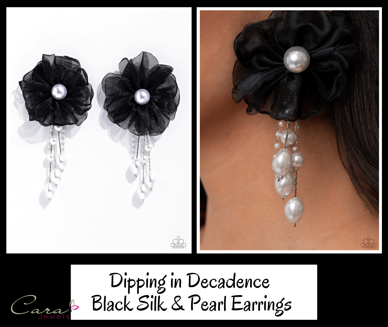 Paparazzi Dipping in Decadence Black Silk & White Pearl Earrings