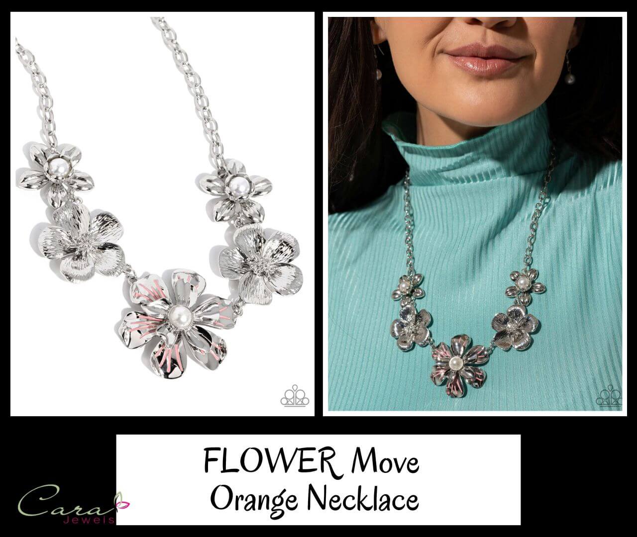 Paparazzi FLOWER Move Orange & Silver Necklace on CarasShop.com