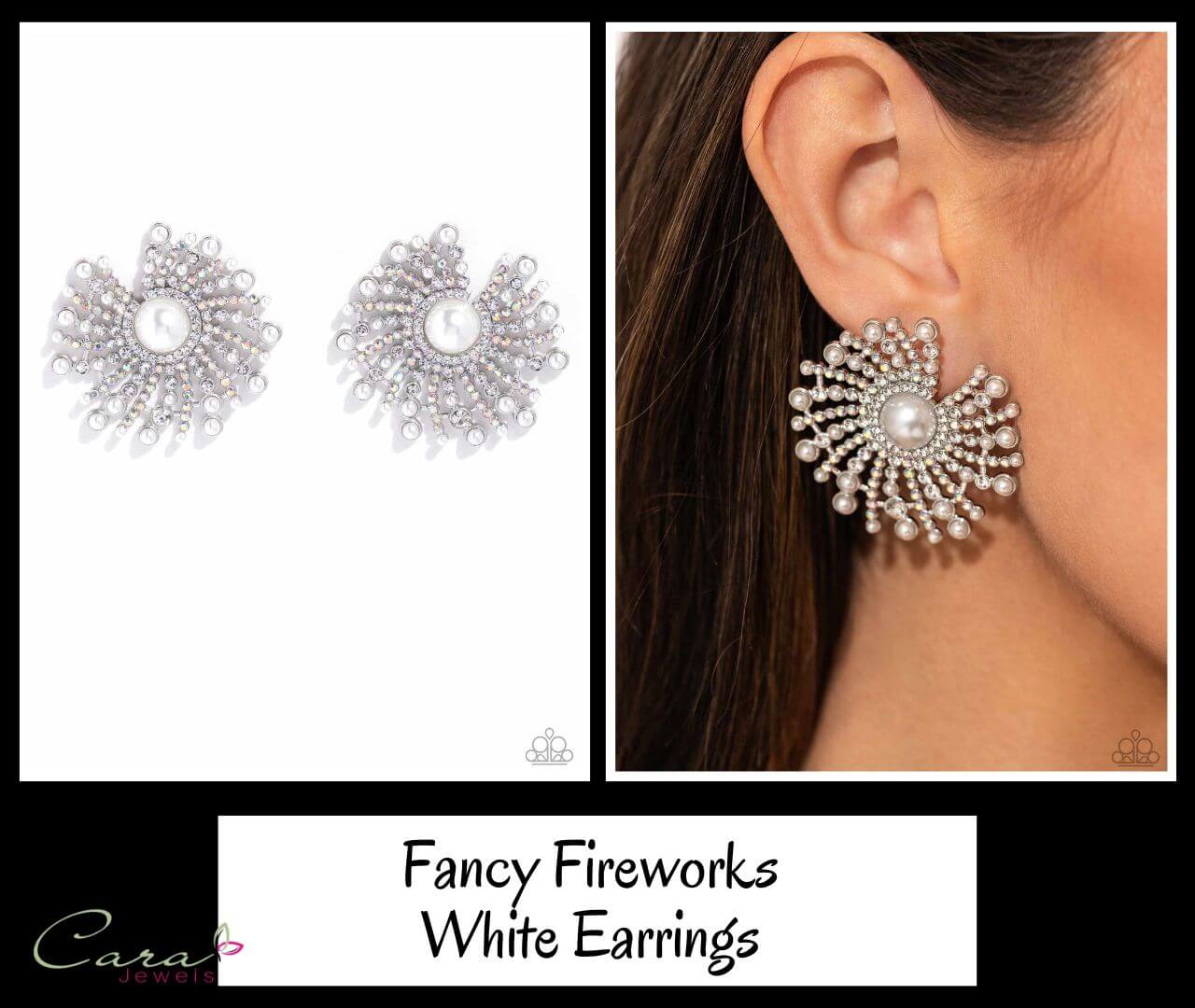 Paparazzi Fancy Fireworks White Pearl Earrings on CarasShop