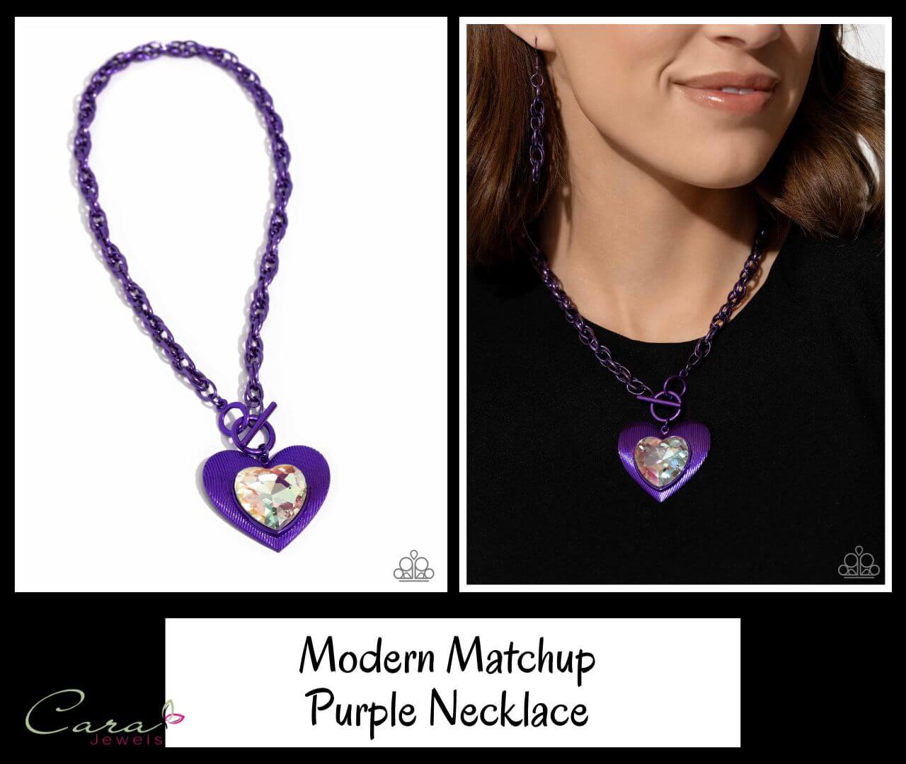Paparazzi Modern Matchup Purple Heart Necklace on CarasShop.com