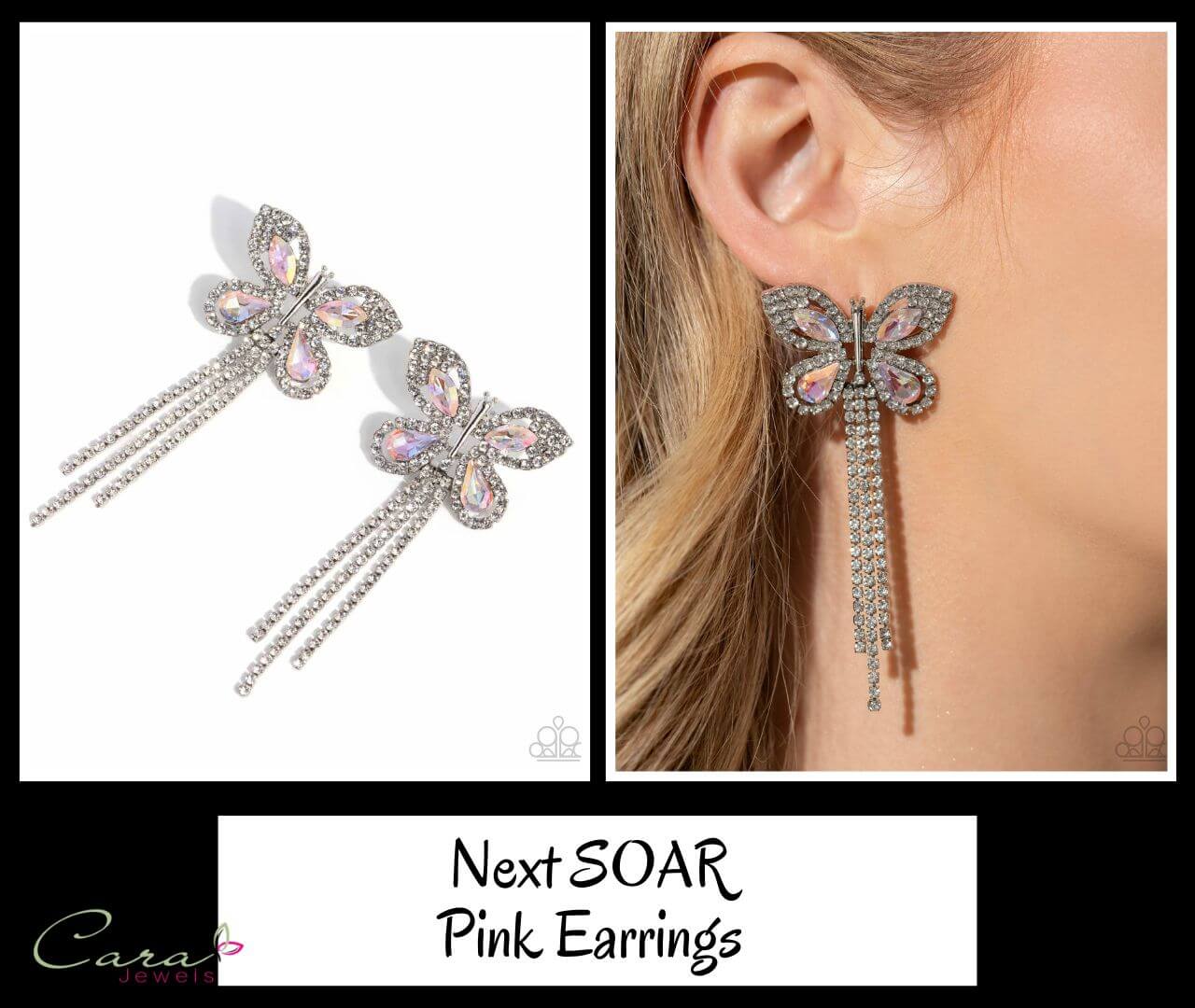 Paparazzi Next SOAR Pink Butterfly Earrings on CarasShop.com