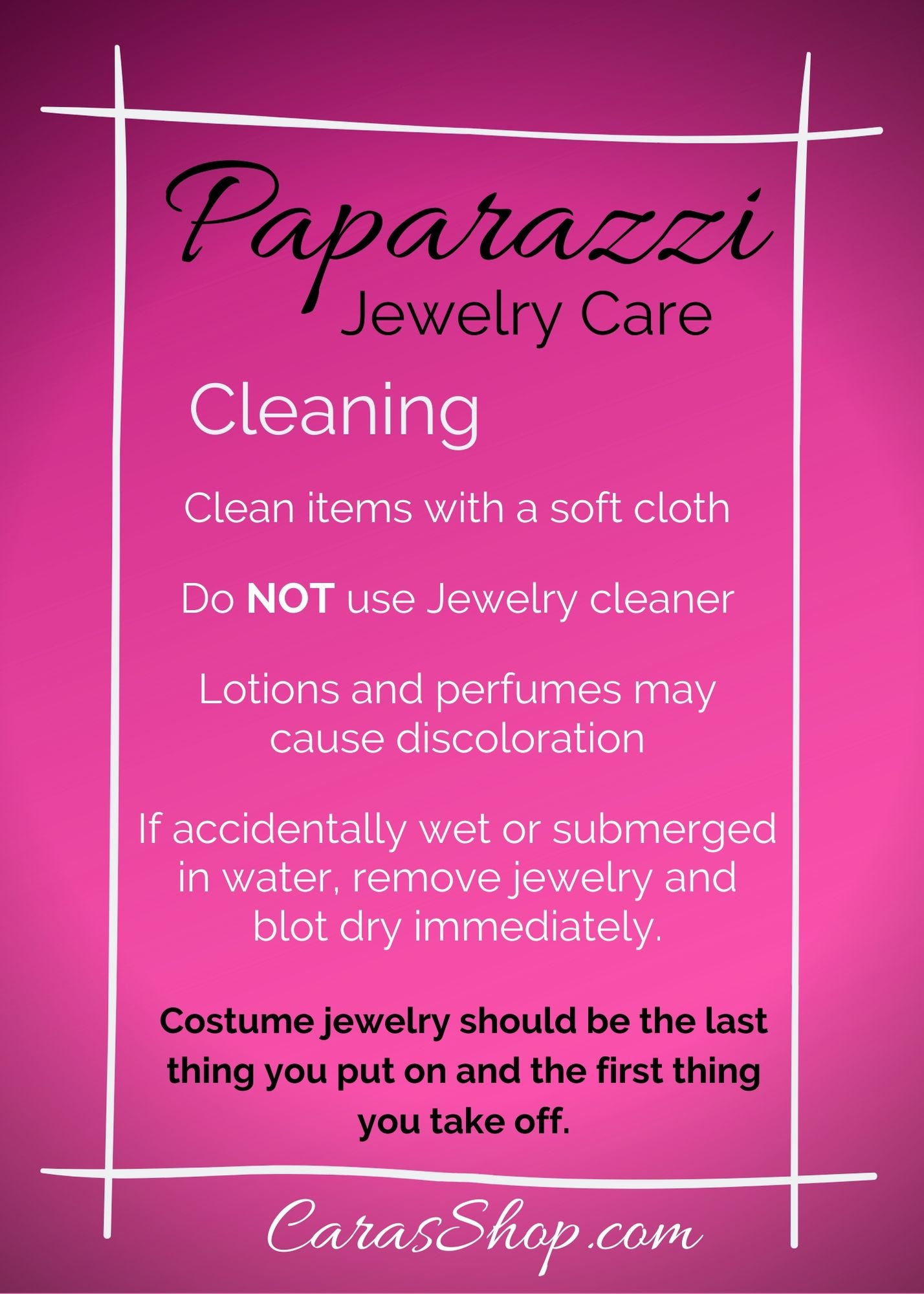 Paparazzi Accessories Jewelry Care Cleaning instructions - CarasShop.com