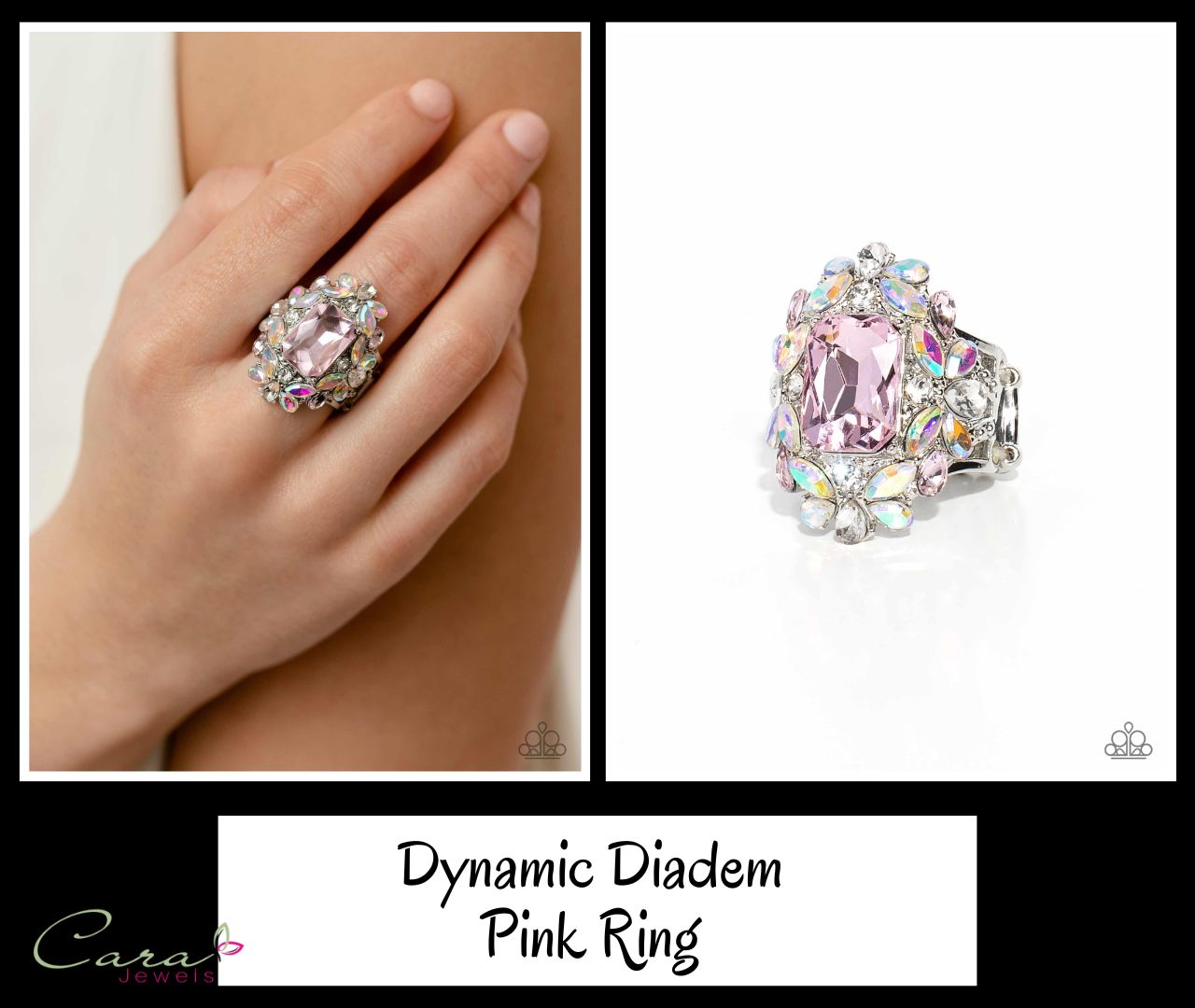 Paparazzi Dynamic Diadem Pink Ring collage - Life of the Party April 2023 on CarasShop.com