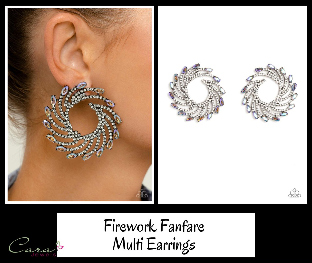 Paparazzi Firework Fanfare Multi Earrings collage - Life of the Party April 2023 on CarasShop.com