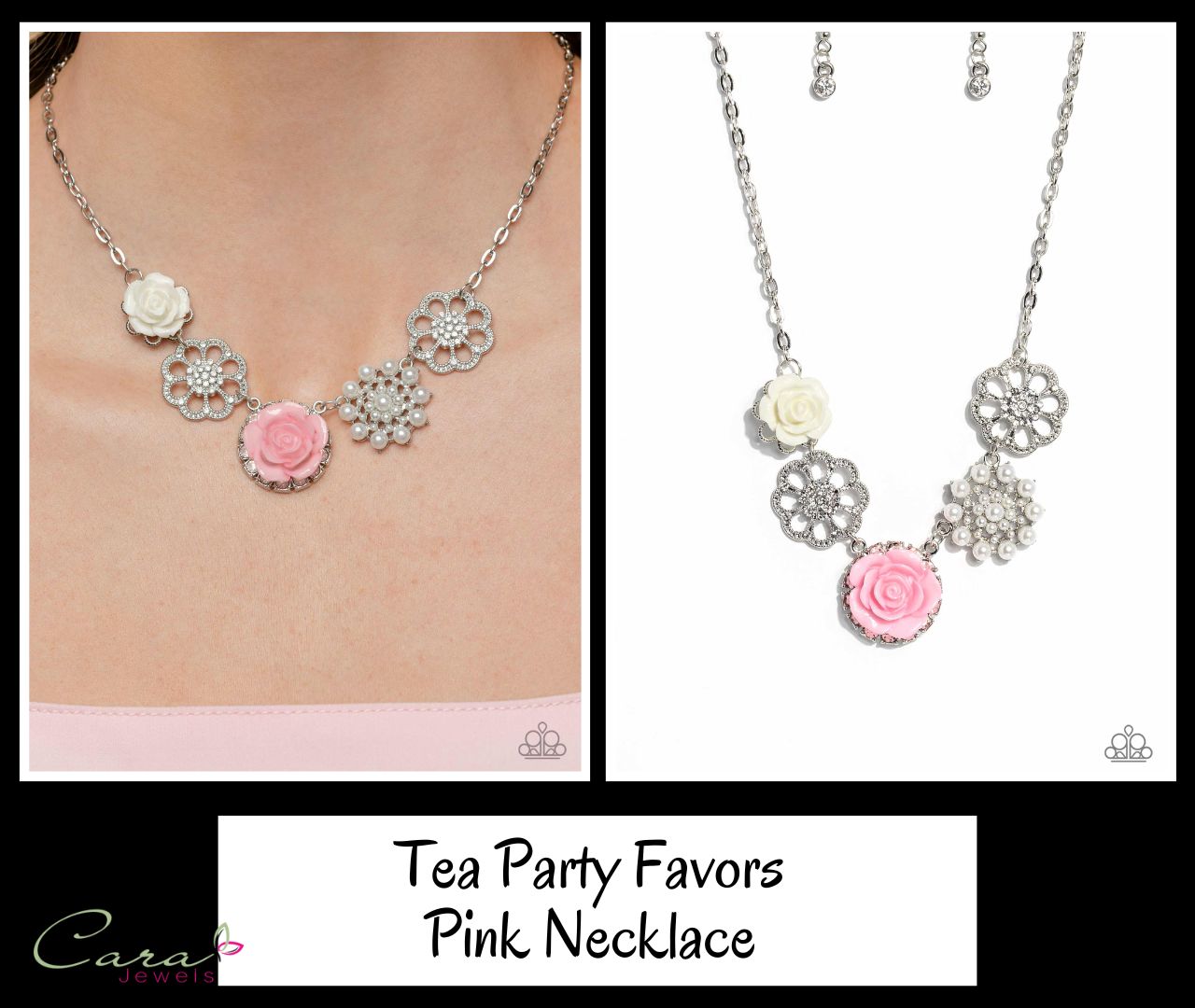 Paparazzi Tea Party Favors Pink Necklace collage - Life of the Party April 2023 on CarasShop.com