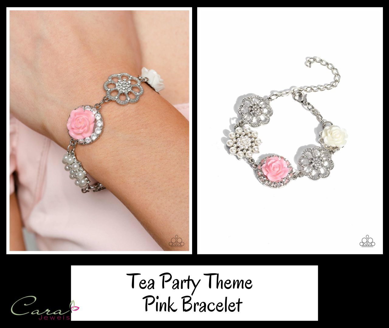 Paparazzi Tea Party Theme Pink Bracelet collage - Life of the Party April 2023 on CarasShop.com