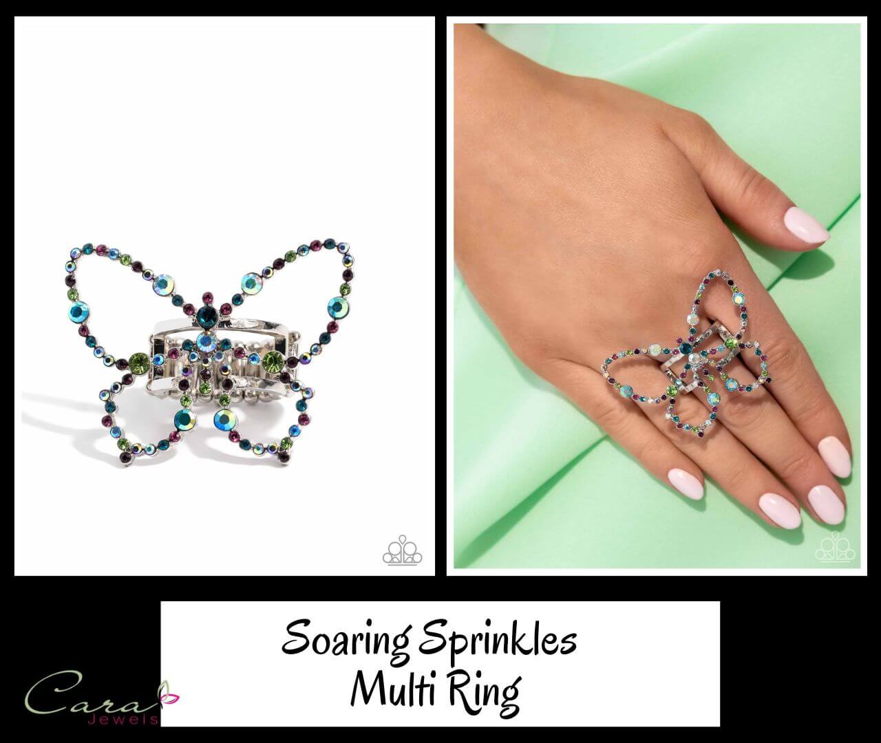 Paparazzi Soaring Sprinkles Multi Butterfly Ring | CarasShop