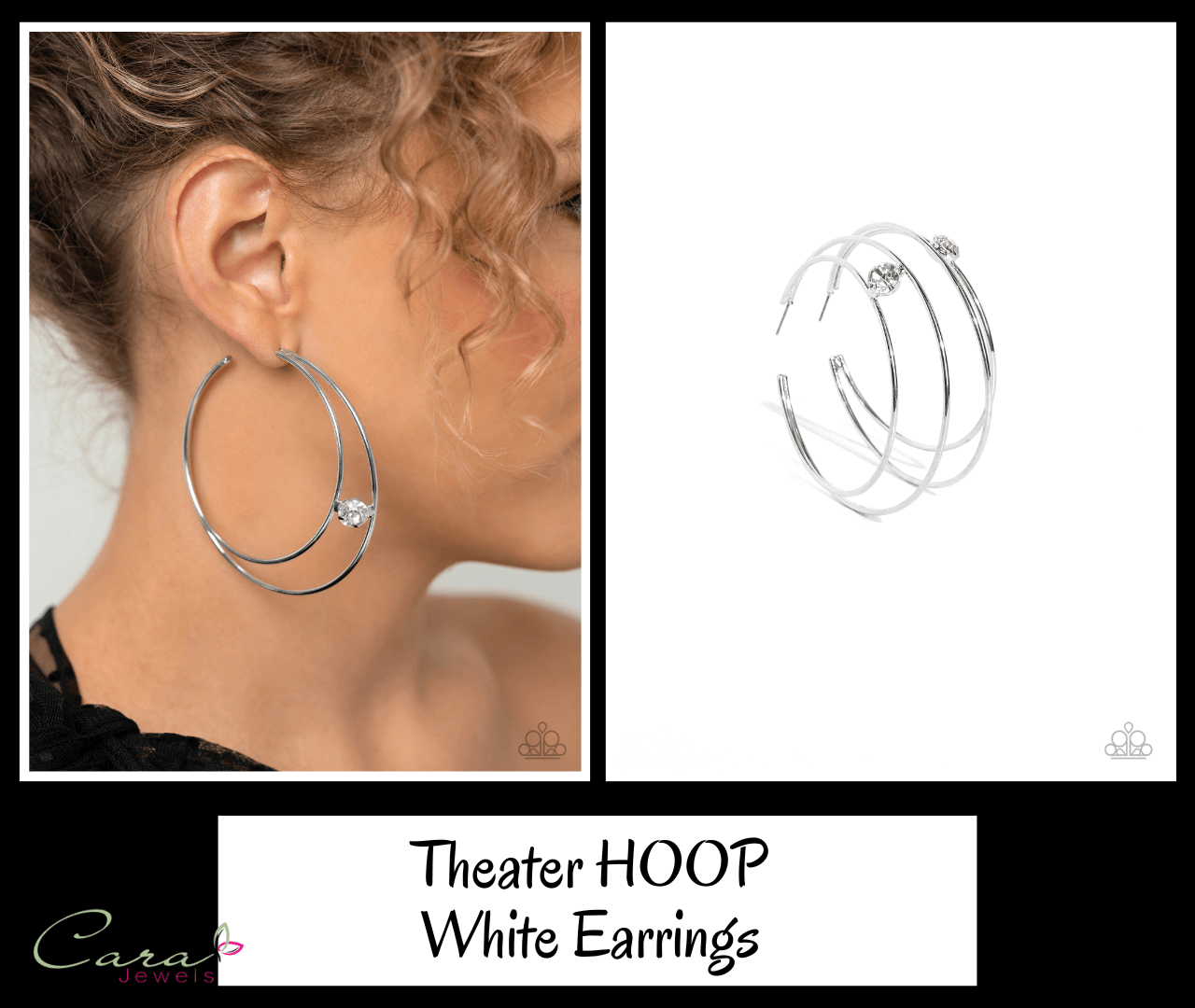 Paparazzi Theater HOOP White Earring collage - Life of the Party May 2023 on CarasShop.com