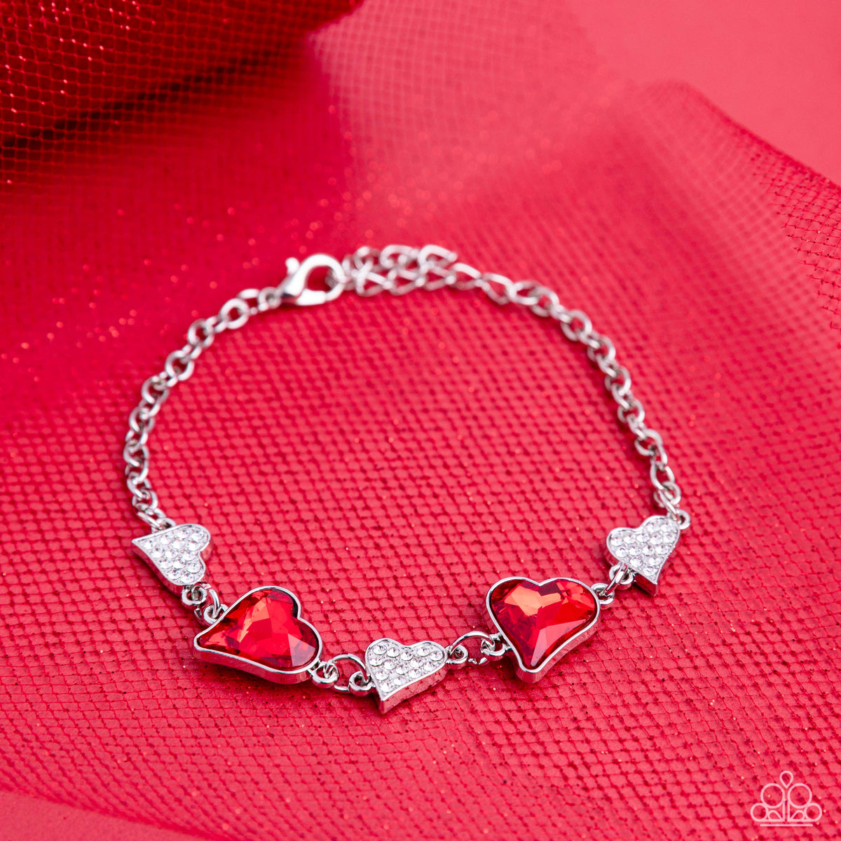 Cluelessly Crushing Red Rhinestone Heart Bracelet - Paparazzi Accessories