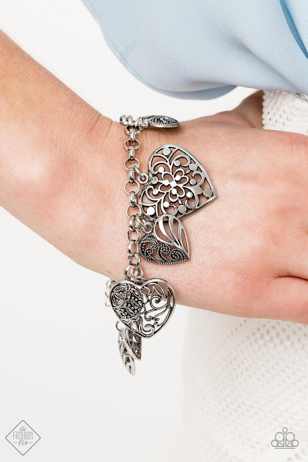 Completely Devoted Silver Heart Bracelet - Paparazzi Accessories-CarasShop.com - $5 Jewelry by Cara Jewels