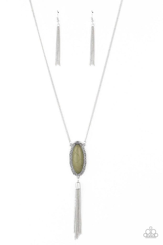 Ethereal Eden Olive Green Stone and Silver Tassel Necklace - Paparazzi  Accessories