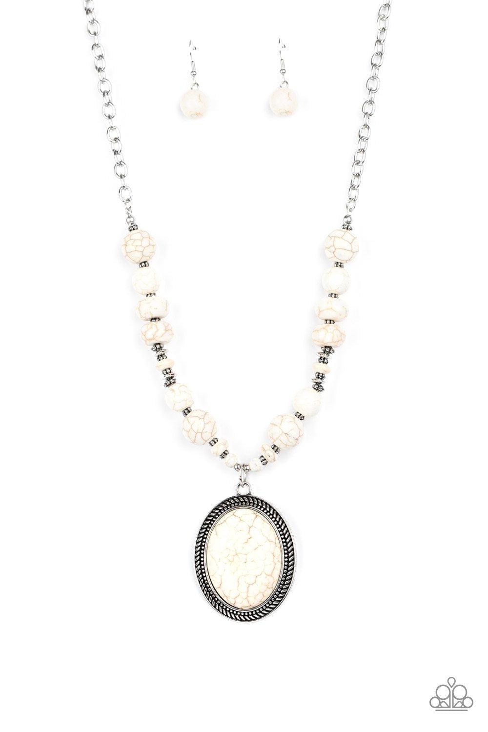 Home Sweet HOMESTEAD White Stone and Silver Necklace - Paparazzi Accessories - lightbox -CarasShop.com - $5 Jewelry by Cara Jewels