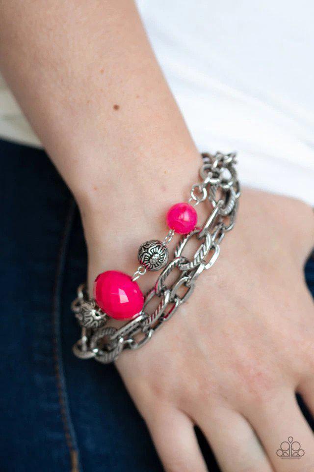 Color Venture Hot Pink and Silver Stretch Bracelet Set - Paparazzi  Accessories