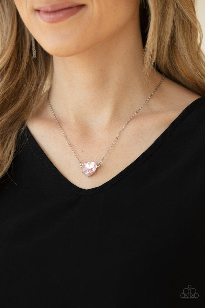 She Works HEART For The Money Pink Rhinestone Necklace | Paparazzi