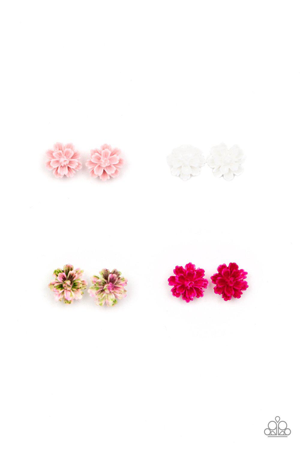 Starlet Shimmer Children&#39;s Pink and White Flower Post Earrings - Paparazzi Accessories (set of 5 pairs) - Full set -CarasShop.com - $5 Jewelry by Cara Jewels