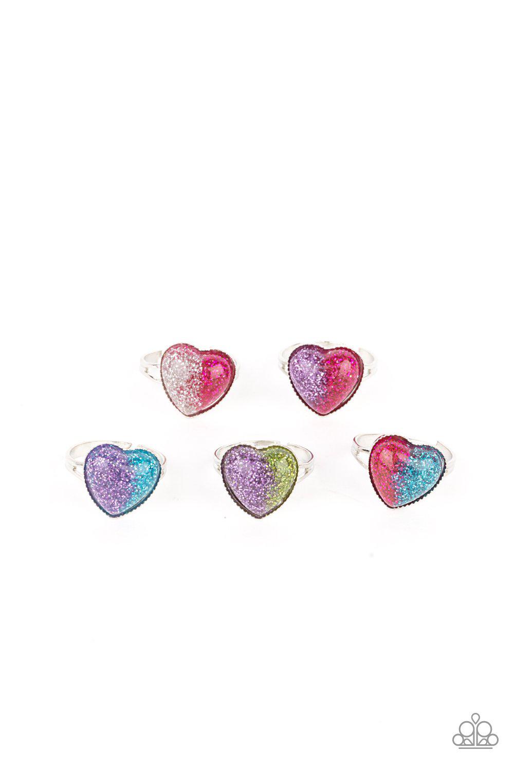 Starlet Shimmer Children's Two-tone Glitter Heart Rings - Paparazzi Accessories (set of 5) - Full set -CarasShop.com - $5 Jewelry by Cara Jewels