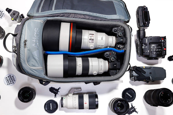 How camera gear fits in the Atlas Packs Adventure Camera Bag