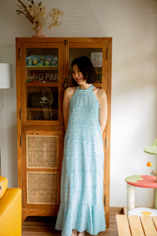 Sasha Batik Bareback Maxi Dress in Mint Sparkle