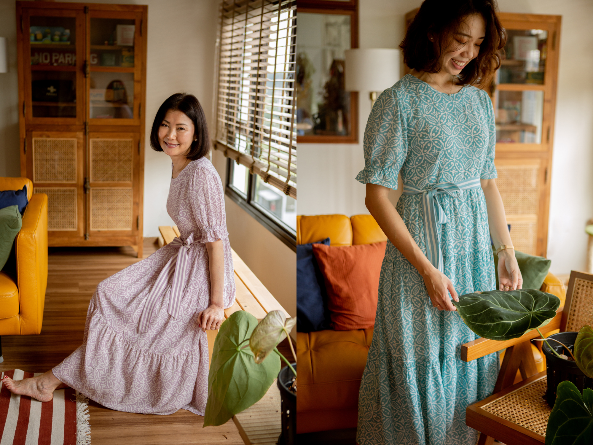 Kiko Tiered Batik Maxi Dresses in Lilac and Mint Sparkle